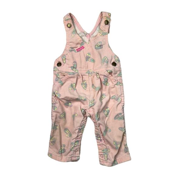 OshKosh VTG 60s AOP Shoes Corduroy Vestbak Bib Overalls Light Pink Baby 12M - Picture 1 of 7